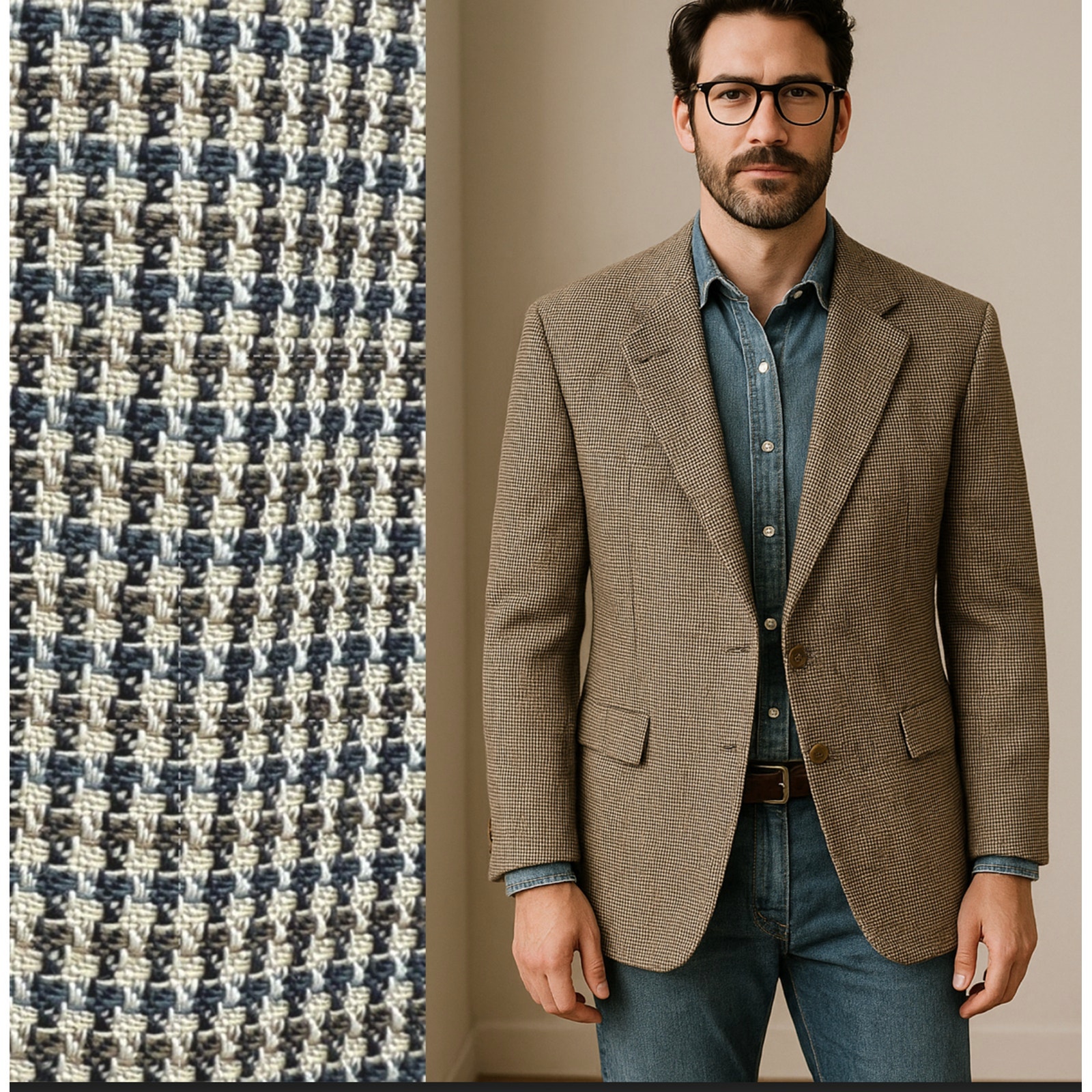 Huckberry Vintage 43r Luxury Wool Houndstooth Blazer $340 2 Button Jacket Brown